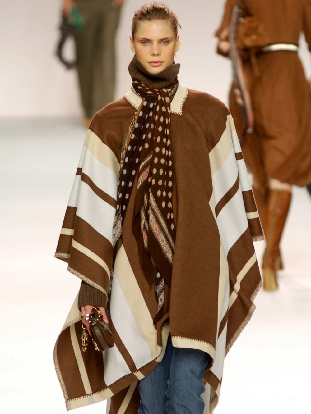 Vintage Chloe FW 2004 Wool Blanket Poncho Coat Jacket Cape Brown Phoebe Philo
